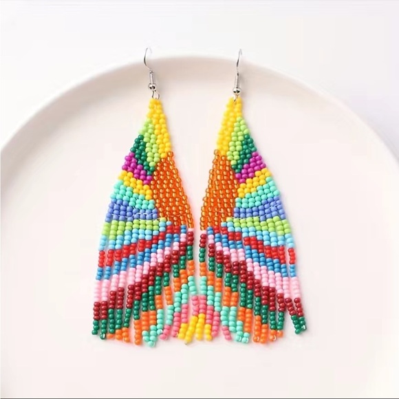 Bohemian Sunset Tassel Drop Beaded Waterfall Earrings - Picture 1 of 1